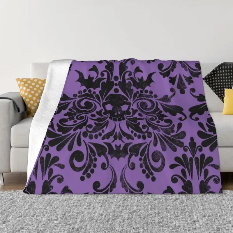 

Skull Damask Pattern Blankets Warm Flannel Halloween Witch Goth Occult Throw Blanket for Home Bedroom Sofa
