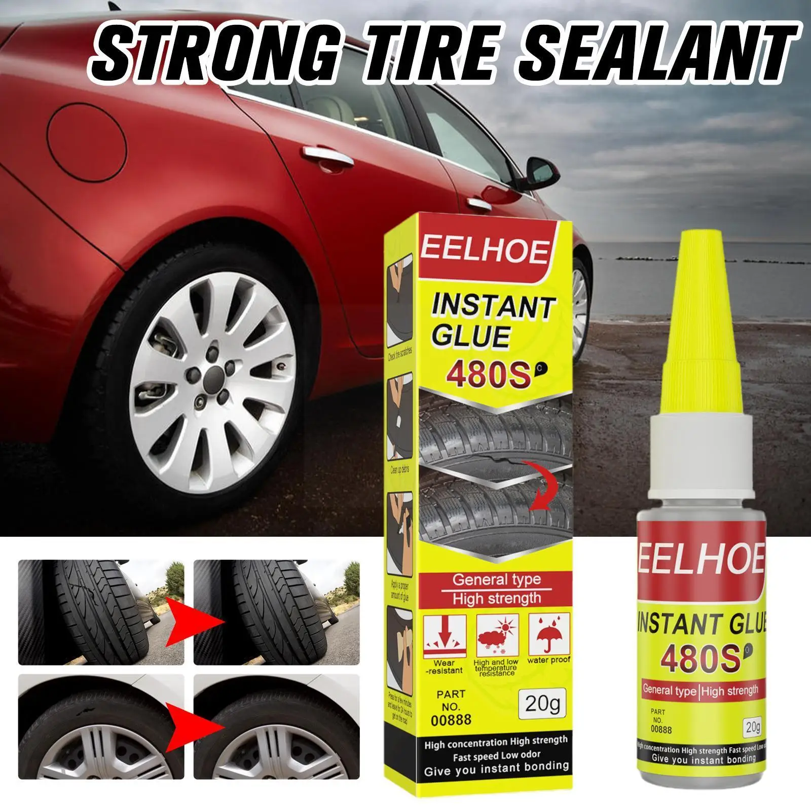 

New Black Super Glue Car Rubber Repair Tire Glue 480S Sealer Tire Glue Seal Tire Repair Window Glue Adhesives Car Repair Sp T8K7