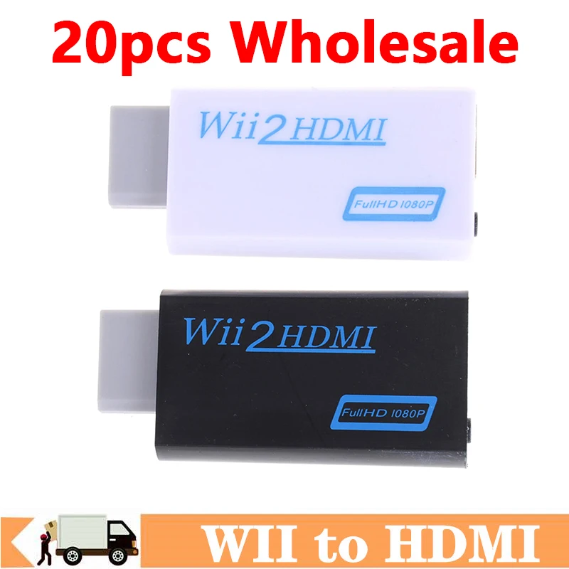 

20 шт., адаптер-преобразователь для Wii на HDMI, поддержка аудио FullHD 1080P 3,5 мм для Wii 2, адаптер HDMI для HDTV, черный, белый