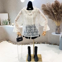 2022 new fashion embroidered hooded perspective sunscreen clothing womens solid color lace loose pullover long sleeved tide