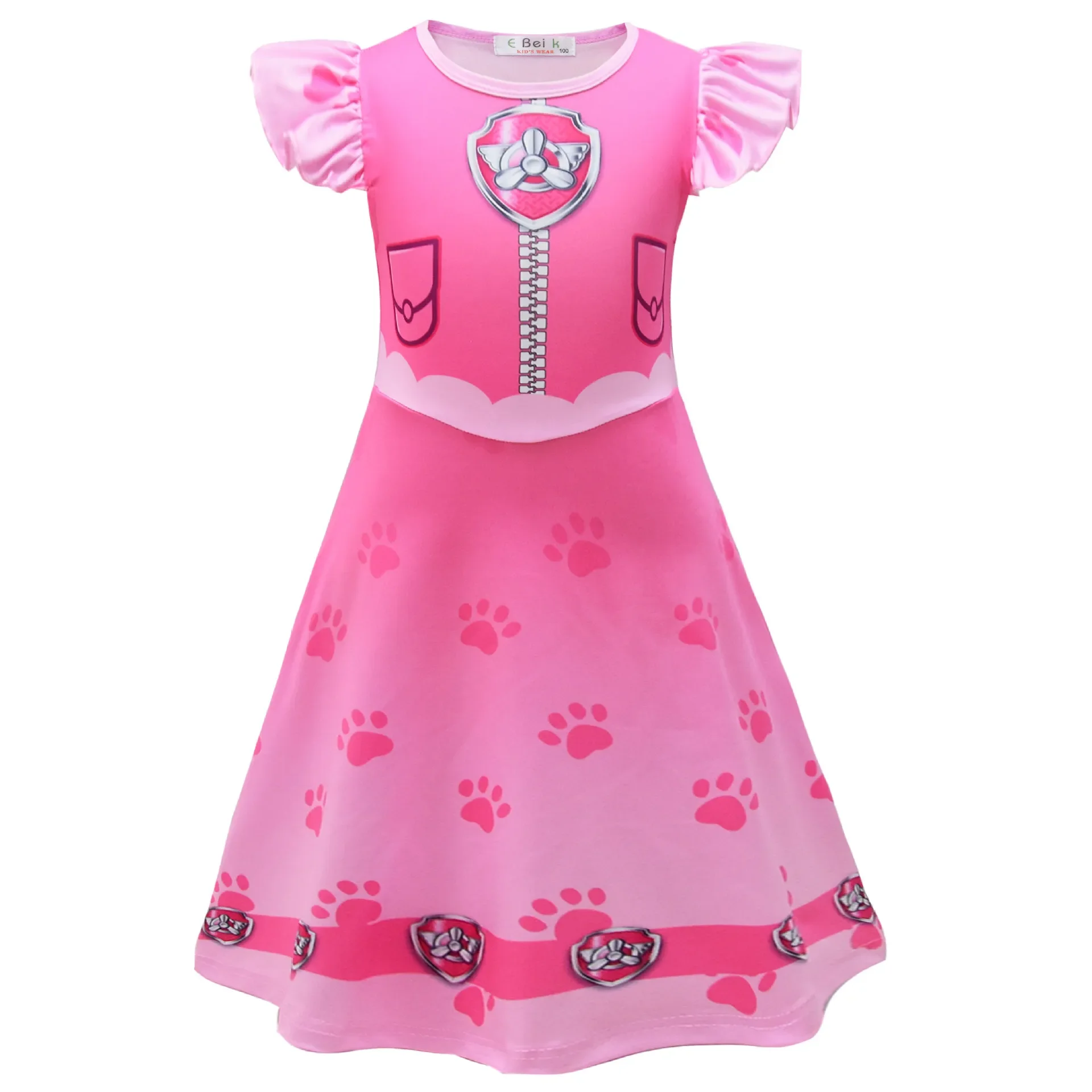Kids Girls Anime Cartoon Police Dogs Print Princess Dress Outfit Christmas Role Play Halloween Cosplay Costume
