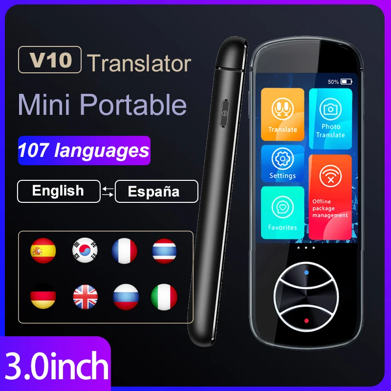 

NEW V10 Portable Language Translator 127 Languages Two-Way Real-Time WiFi/Offline Recording/Photo Translatio Language Translator