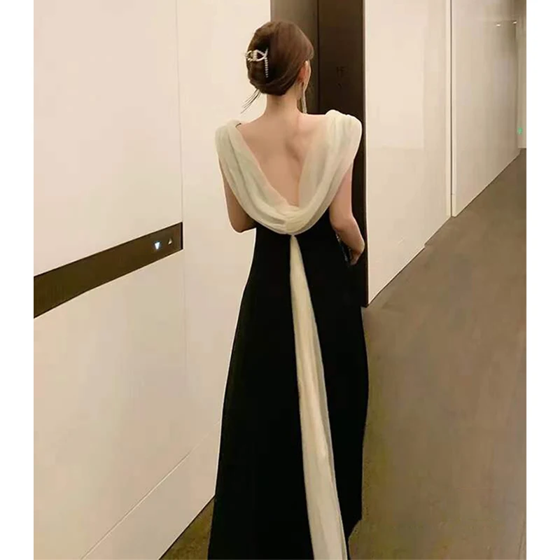 

Black Elegant Maxi Dress Women Evening Deep V Neck Sexy Party Vestido Sleevelessvintage Off The Shoulder Bodycon Dress Luxury
