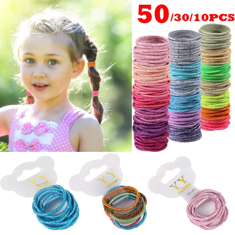 

50Pcs Glitter Kids Girls Elastic Hair Bands Rubber 3CM Disposable Children Safe Hair Rope Ponytail Holder Scrunchies Accessories