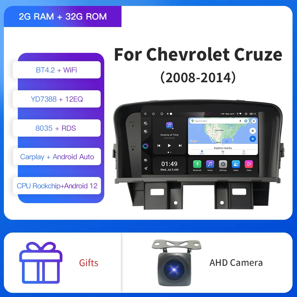 

Автомагнитола Kapud для Chevrolet Cruze 2008-2014, 7 дюймов, Android 12, Wi-Fi, GPS