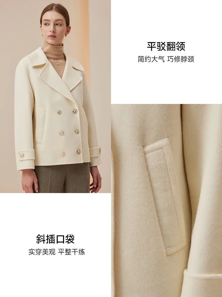 [00% Sheep Wool] Prich Winter Flat Lapel Double Breasted Commuter Short Woolen Jacket Women