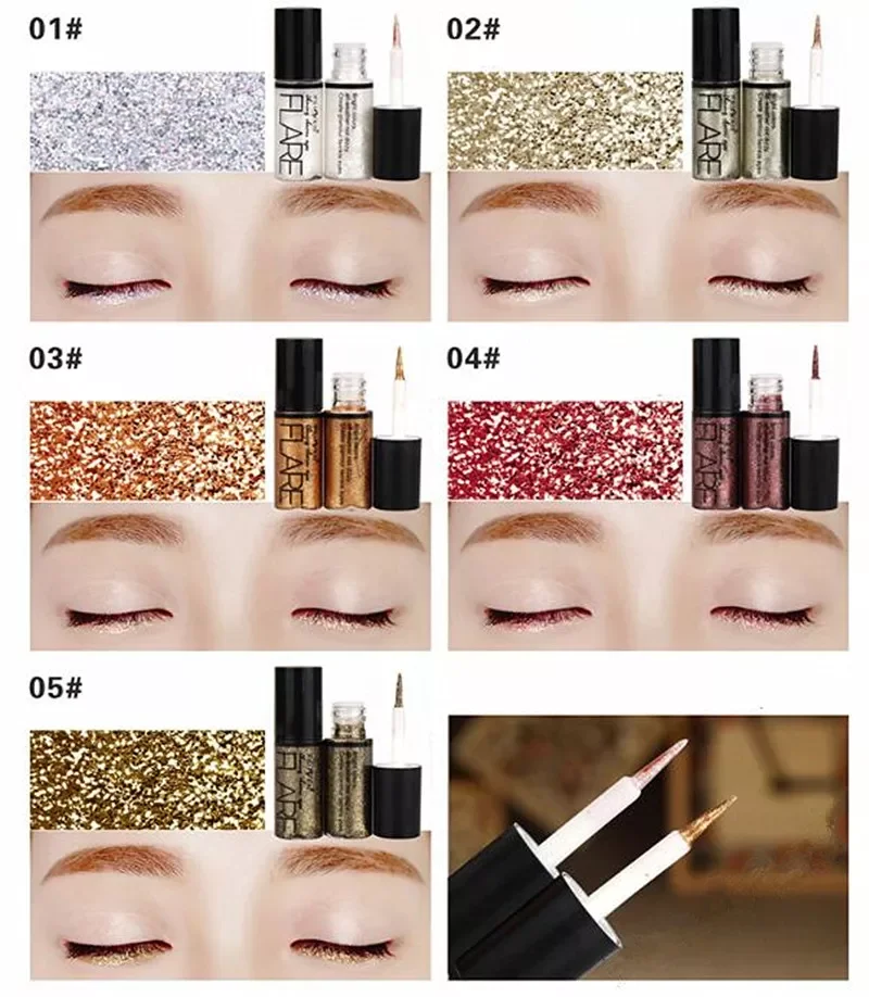 New Shiny Eye Liners Cosmetics for Women Pigment Silver Rose Gold Color Liquid Glitter Eyeliner Cheap Makeup Beauty Maquillajes