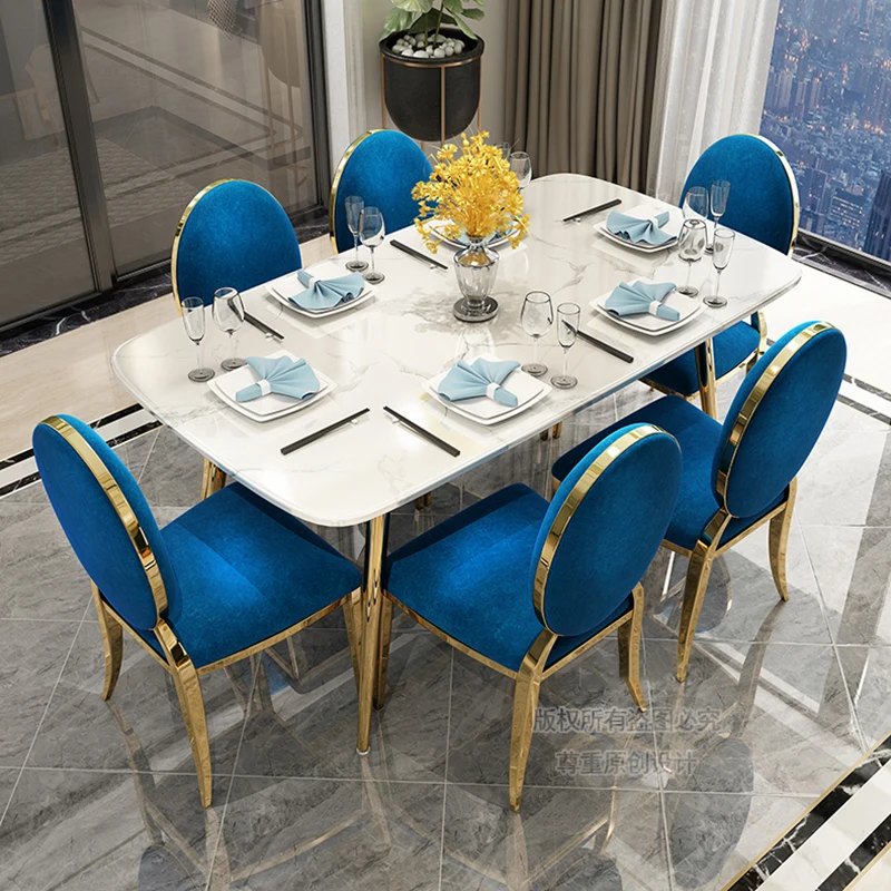 

Post-modern Marble Dining Table and Chair Combination Modern Minimalist Nordic Luxury Dining Table Hong Kong-style Small-sized