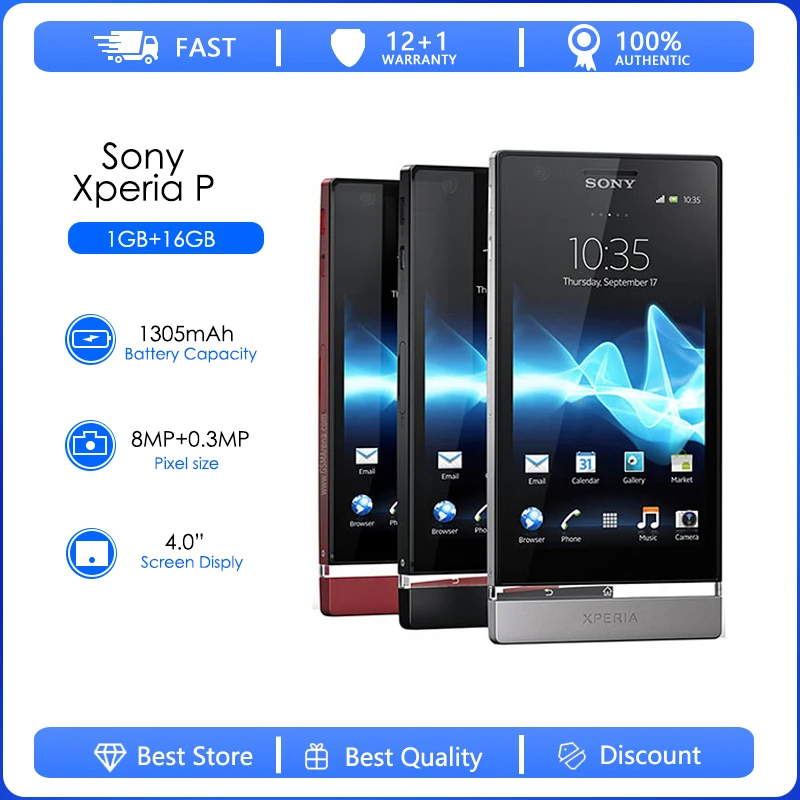 Фото Сотовый телефон Sony Xperia P LT22 LT22i, Восстановленный, оригинальный, разблокированный, на базе Android мобильный телефон, экран 4,0 дюйма, два ядра, 1 ГБ ... №1