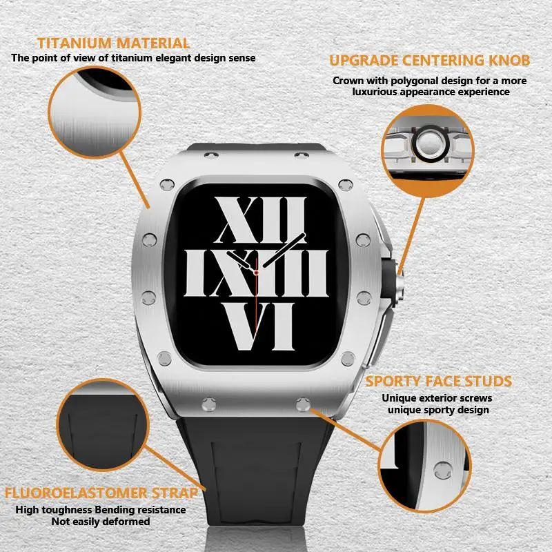 Carbon fiber Case Modification Kit For Apple Watch Band 44/45MM Titanium Alloy Fluororubber Strap for iWatch 8 7 6 5 4 SE Cover
