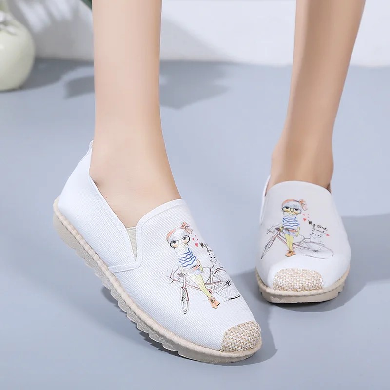 

Женские повседневные туфли на плоской подошве, Симпатичные парусиновые туфли без застежек на весну и лето, 2022