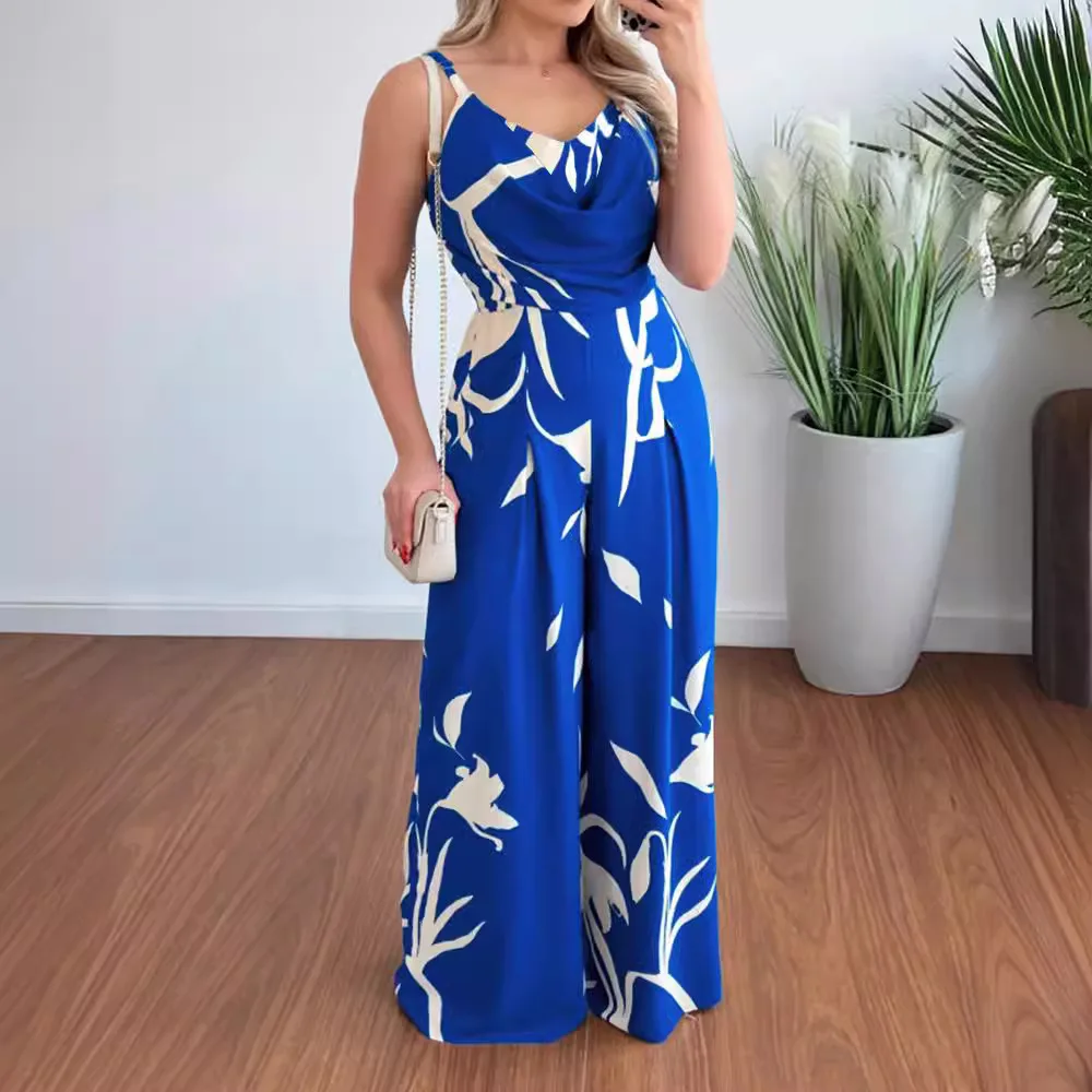 Комбинезон женский с тропическим принтом пикантный свободный брючный костюм