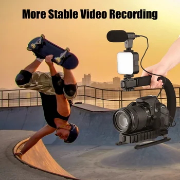 U Grip Handle Handheld Vlog Bracket Stabilizer Kit with LED Video Light Mic Phone Holder for Smartphone Camera Vlog Video Record 3