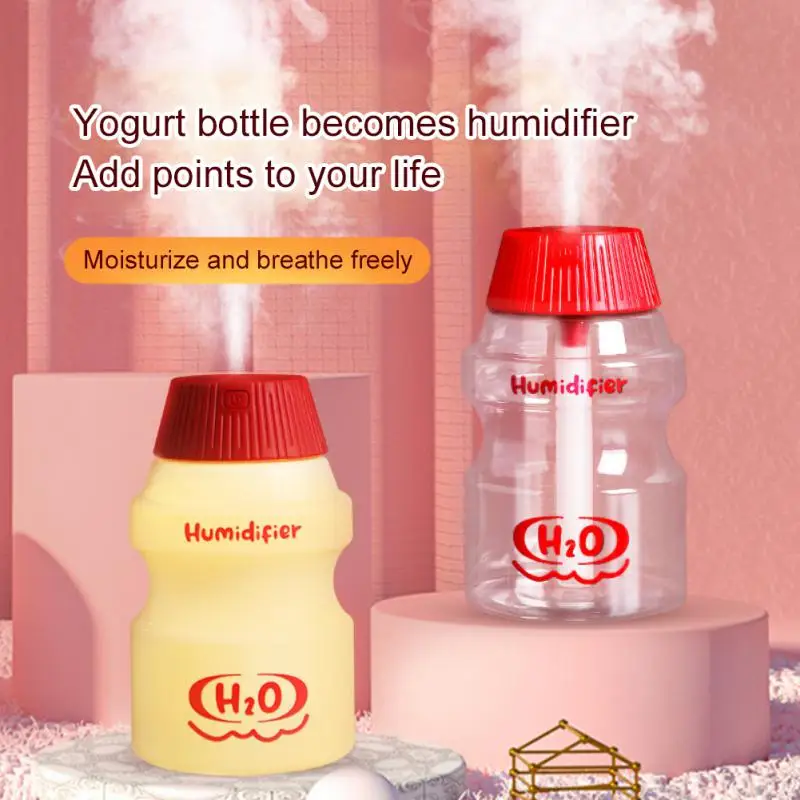 

Yogurt Bottle Portable High Volume Spray Household Humidifier Usb Charge Light Humidifier Air Freshener 350ml Mute Moisturizer