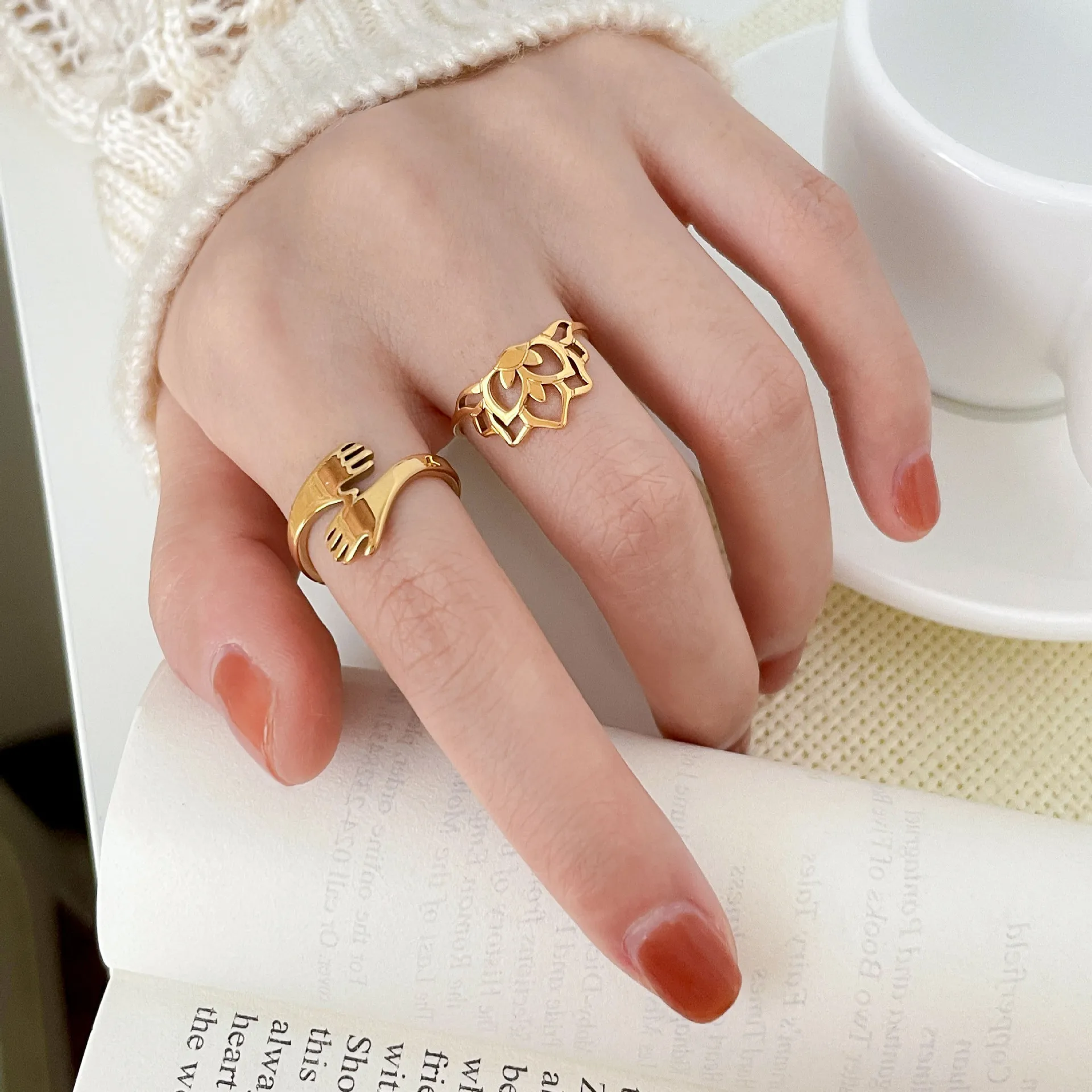 Геометрические кольца из нержавеющей стали золотого цвета