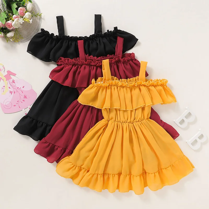 

Baby Girl Dress Toddlerkid Clothes Summer Fashion Solid Color Boat Neck A-line Princess Dress Flower Girl Dresses