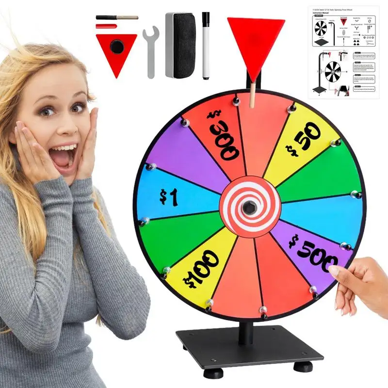 

12 Inch 12 Slots Tabletop Spinning Prize Wheel With Eraser Marker Eraser For Fortune Spin Game In Party Pub Trade Show Carnival
