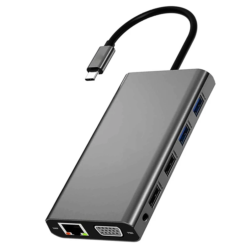 

12 In 1 USB C Hub Type-C Docking Station Dual HDMI Compatible/VGA Same Screen Docking Station For Pro OTG