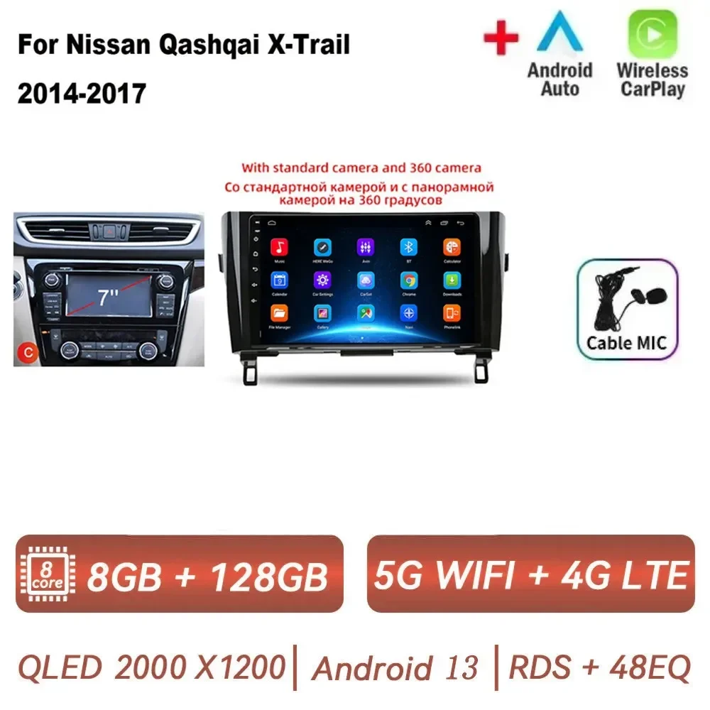 

Автомобильное радио Android 13 для Nissan X-Trail Qashqai 2 J1T32 Qashqai J10 J11 2014 2015 2016 2017 2018 2019 GPS CARPLAY с двумя объективами