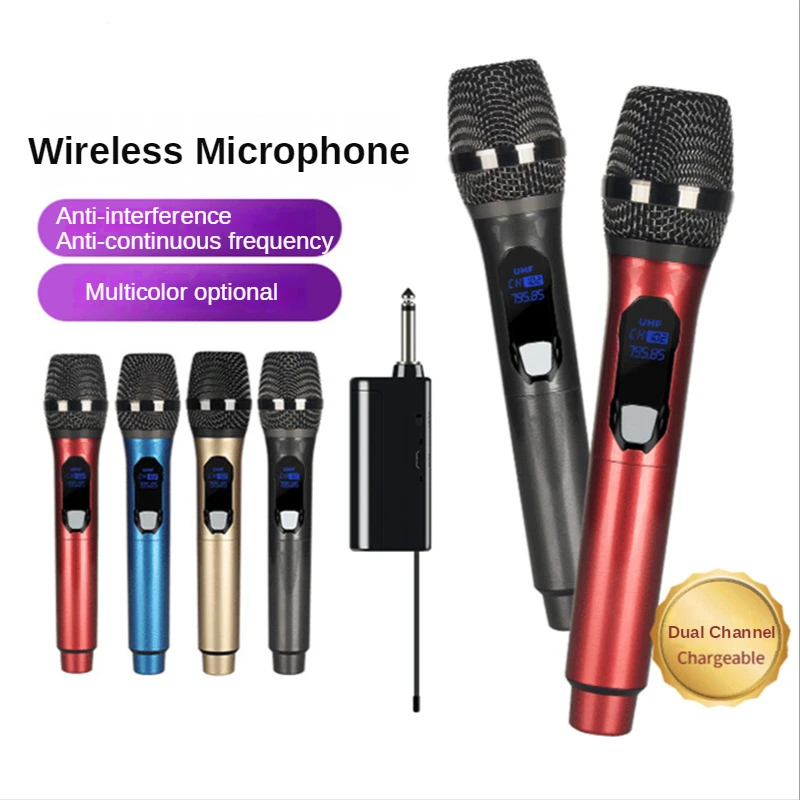 

Wireless Microphone 2 Channels UHF Professional Handheld Mic Micphone For Party Karaoke Church Party School Show Meeting