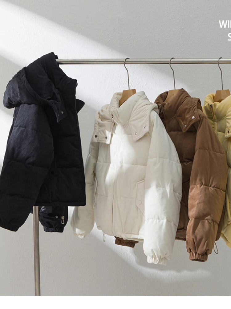 Женская уличная вельветовая куртка-пуховик осенне-зимняя короткая хлопковая