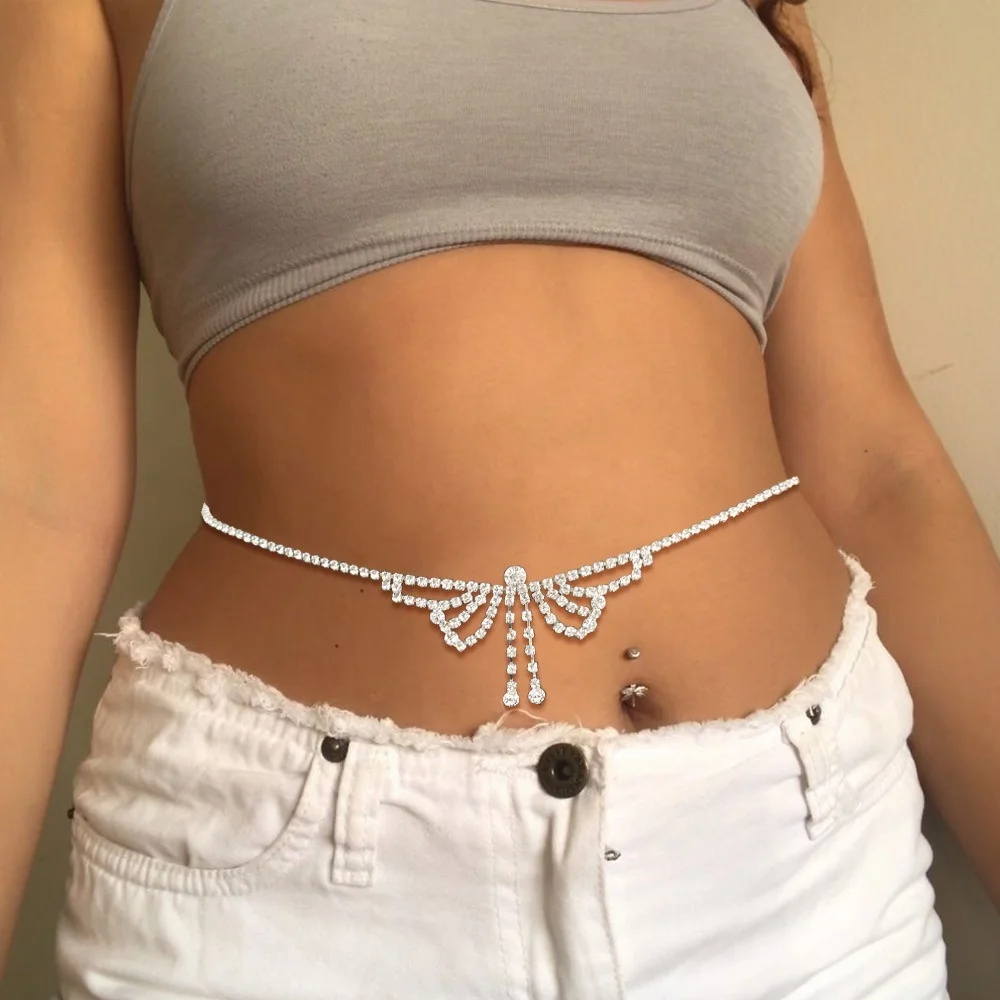 

Hot blooded little girl / Butterfly Rhinestone shining adjustable waist chain