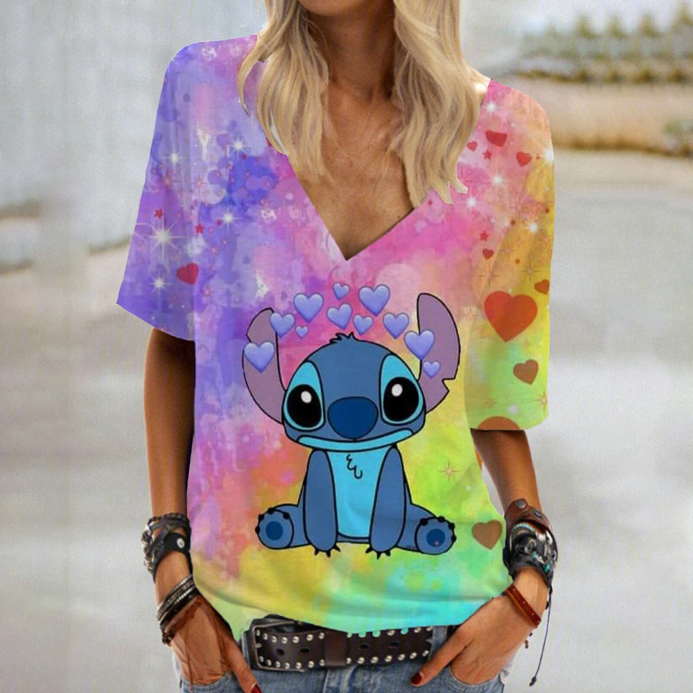 Новая летняя женская модная футболка с v-образным вырезом повседневный топ