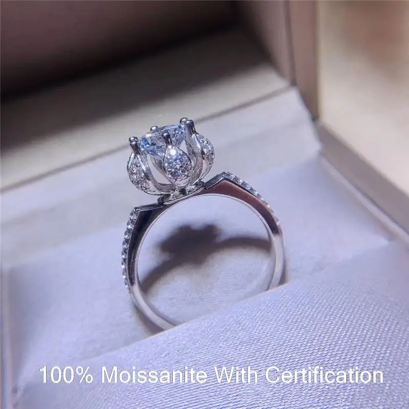 

100% Moissanite Rings Women's Wedding Gift 1CT 2CT 3CT 925 sterling silver Rings Anniversary Gift flowers pass diamond test
