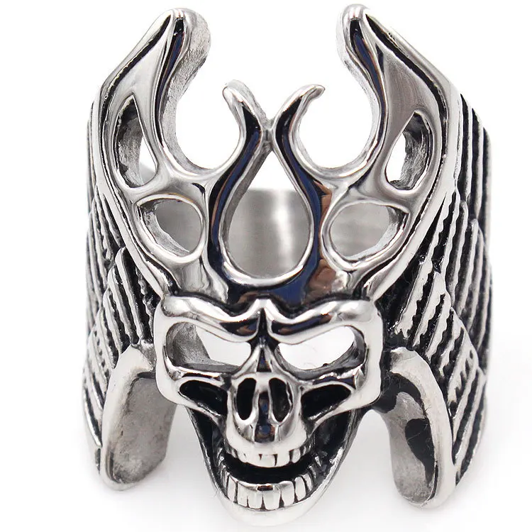 

TOOCNIPA 316L Stainless Steel Vintage Punk Motro Bike Male Rings Men's Gothic Domineering Ring Wings Skeleton Skull Ghost Rings