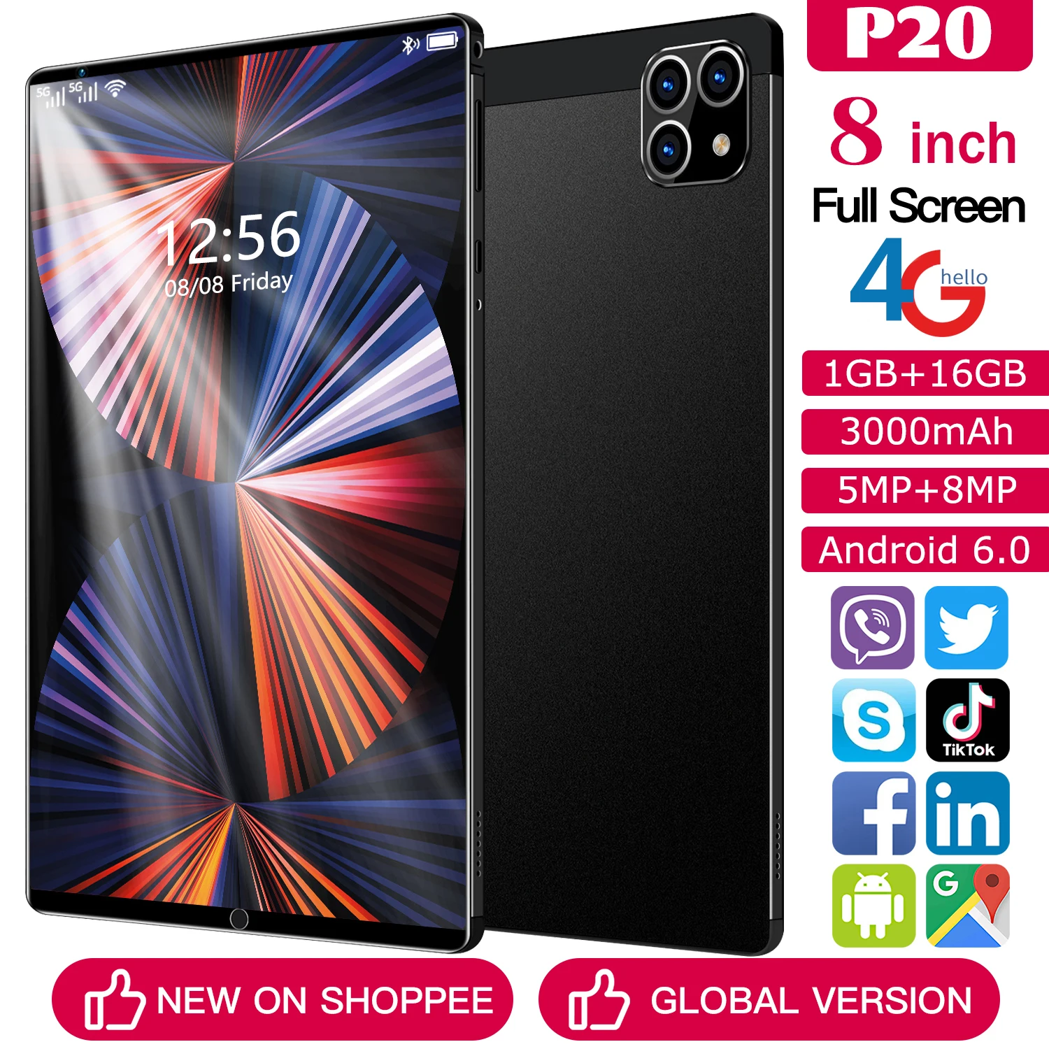 2023 Nuova Versione Globale Tablet Da 8 Pollici Android 1Gb + 16Gb Ram 8 Core 5 + 8Mp 3000Mah Android 6 Dual Sim Bluetooth Wifi Tablet Pc