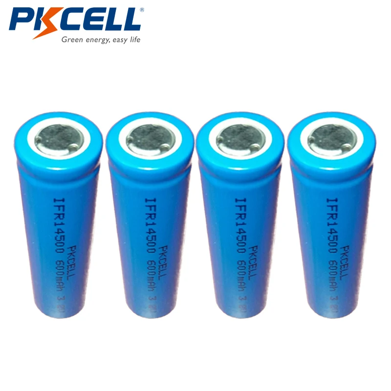 

4x PKCELL Lifepo4 3.2V 14500 Rechargeable Lithium ion Battery AA 600MAH IFR14500 for Solar Panel Light, Tooth Brush, Shaver