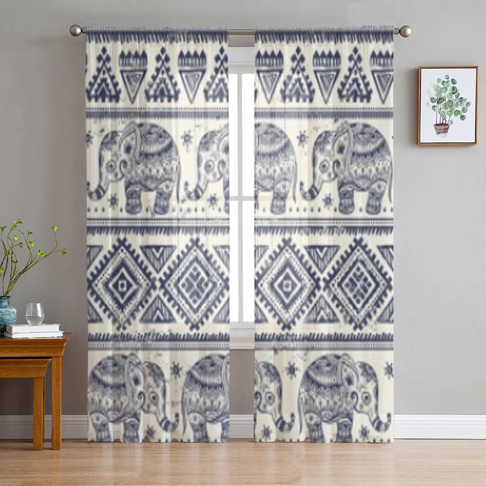 

Ethnic Elephant Tulle Curtains For Living Room Sheer Curtain Bedroom Veil Organza Decorative Window Treatments
