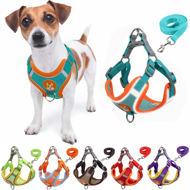 

New Pet Dog Harness Leash Set Reflective Adjustable Harness Outdoors Walking Running Vest Harness For Small Meduim Dogs