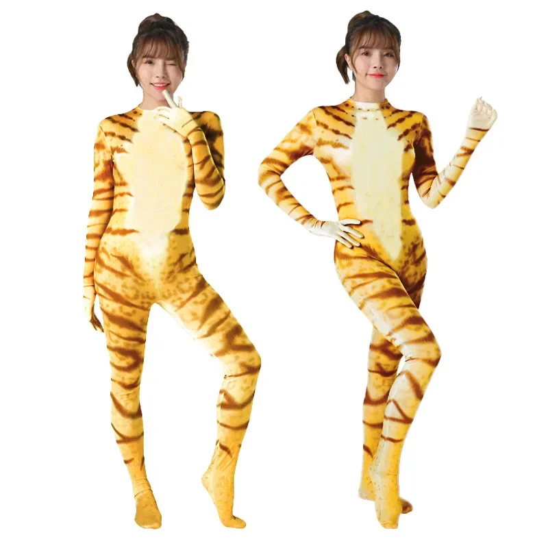 Сексуальное боди с принтом Aimal женский комбинезон котом костюм-кошка перчатками