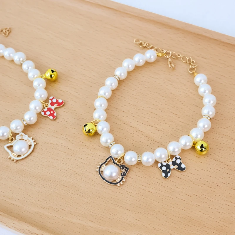 

1PCS Pearl Design Pet Collar Pink/White/Black Bow Cute Cat Pendant With Bells Cat Dog Necklace For Medium Kitten Accessories