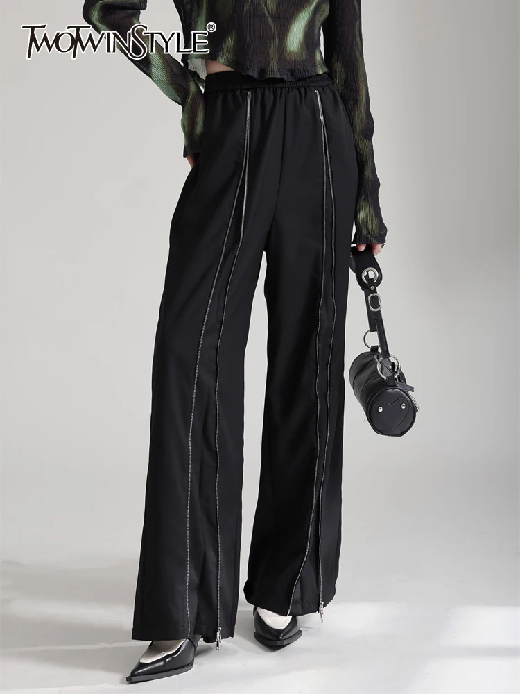 

Женские свободные брюки TWOTWINSTYLE, винтажные брюки на молнии с высокой талией и карманами в стиле пэчворк