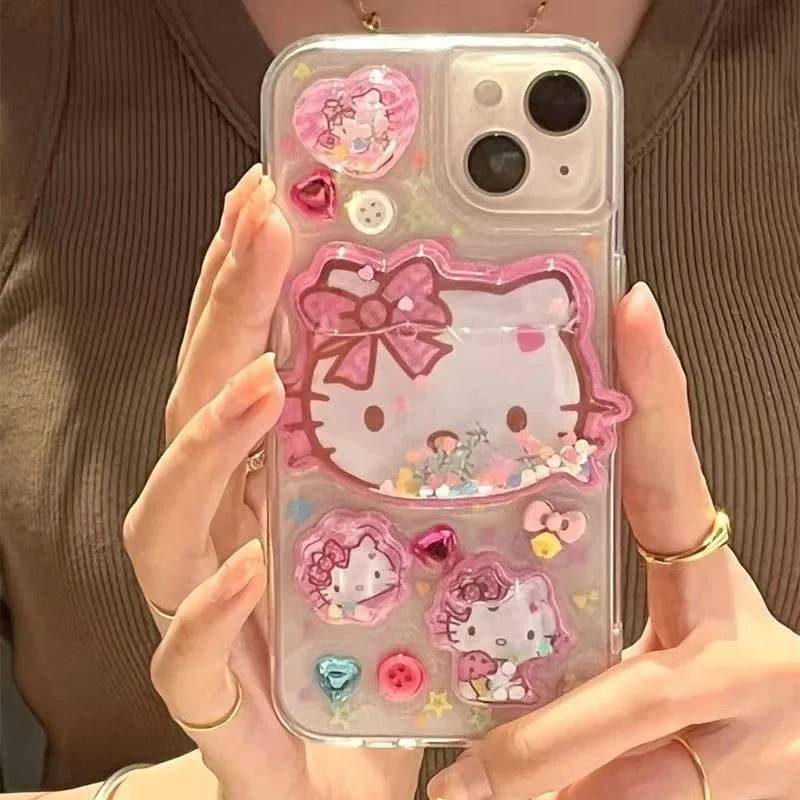 

Sanrio Pink Kawaii Hello Kitty Quicksand Phone Cases For Samsung S22 Ultr S21 S20 FE A71 A52 5G A53 5G Note 20