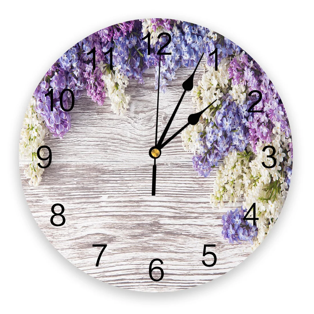 

Настенные часы из ПВХ, фиолетовый лиловый цветок, деревянная доска, современный дизайн, Настенный декор для гостиной