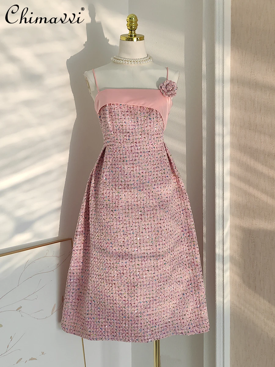 Женское твидовое платье с блестками облегающее ТРАПЕЦИЕВИДНОЕ ПЛАТЬЕ на