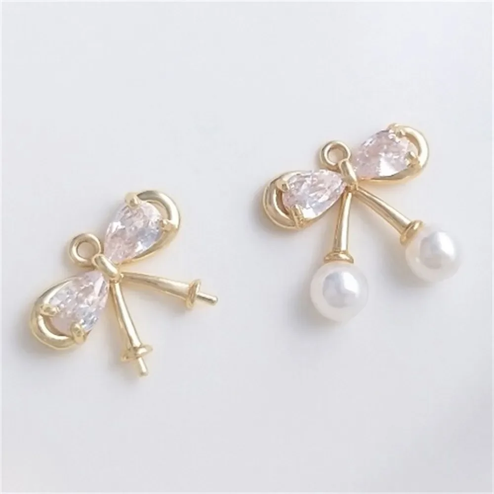 14-каратное золото инкрустированный цирконом бант с полуотверстием подвеска