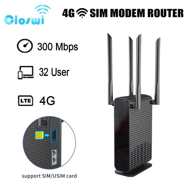 Cioswi 4G Wifi Router SIM Card 1200mbps 300Mbps Global Modem 10GB Free Traffic Data 2*LAN WAN Wi-Fi Internet Roteador for Home