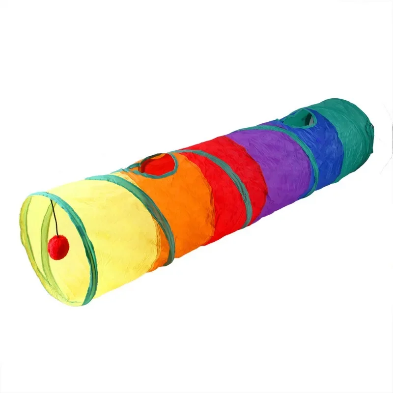 Складной игровой туннель для кошек подключаемый игрушки с радужными трубками