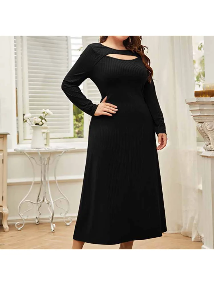 Sexy solid color knit 2022 new plus-size elasticated dress cutout women's clothing plus size party dresses