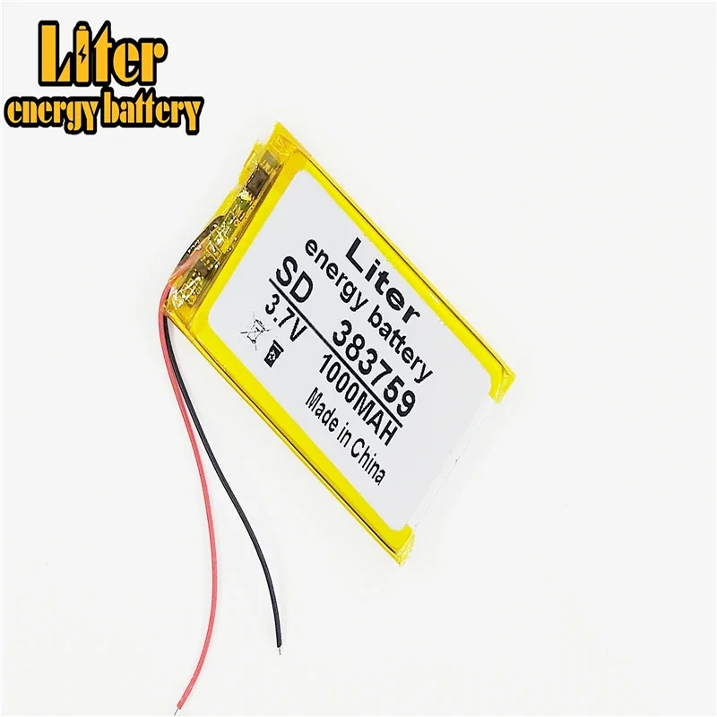 3.7V 1000mAH 383759 PLIB polymer lithium ion / Li-ion battery for GPS mp3 mp4 mp5 dvd bluetooth model toy mobile