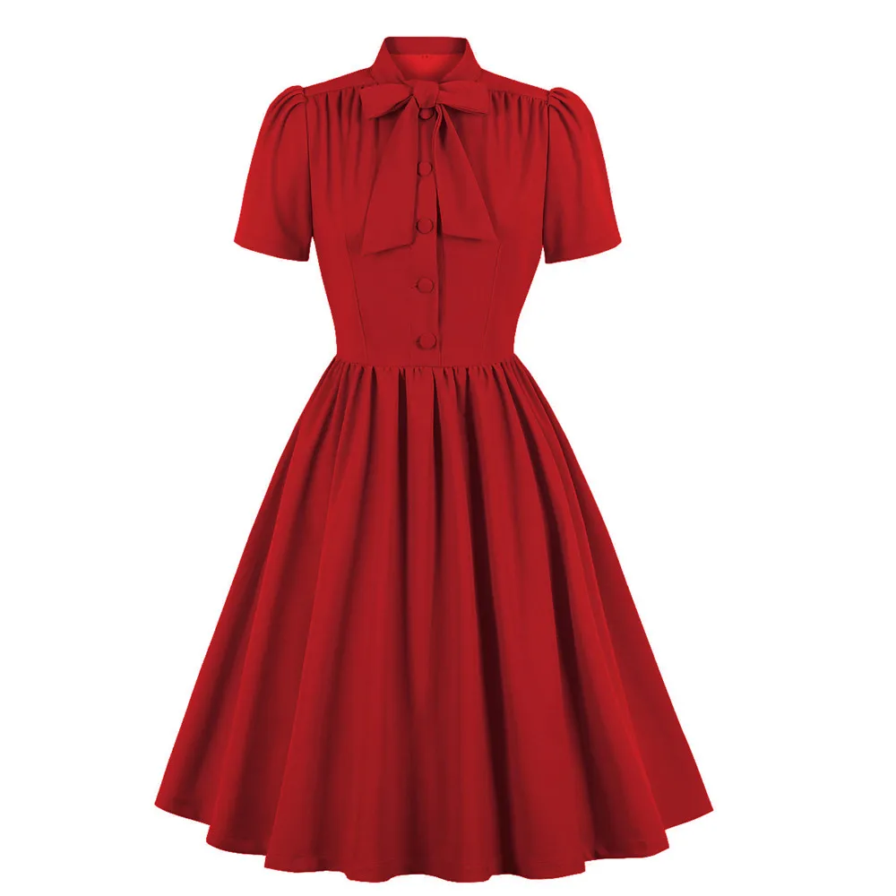 

Retro Women Dress Spring 2022 Patchwork Button Bowknot Pleated Solid Color Office Lady Ladylike Fashio Women's Summer Dresses