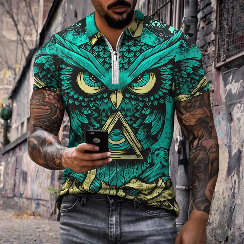 

2022 Summer Men's Polo Shirt Top T-shirt Short Sleeve Neckline Zipper New 3D Print Casual Hip Hop Myth Animal Theme
