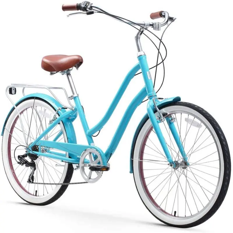 

Steel Women's Hybrid Bike with Rear Rack, 7-Speed, 26 In. Wheels, Teal with Brown Seat and Grips Fahrradständer auto держа