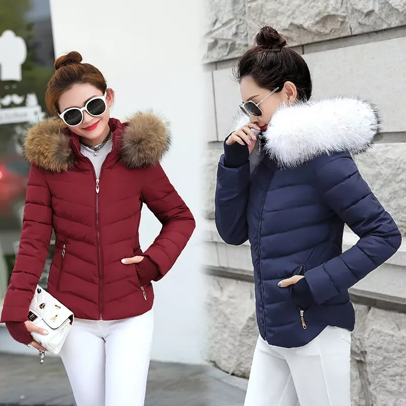 2022New Jacket Women Parkas for Coat Fashion Female Down Jacket With a Hood Large Faux Fur Collar Coat 2019 Autumn Outwear Ladie