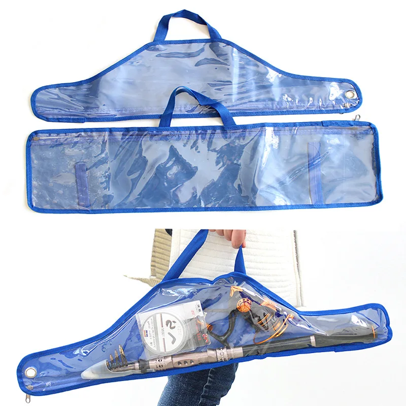 

68cm/71cm Waterproof Transparent Fishing Rod Bag Fishing Tote Bag Blue Canvas Bag Sea Rod Lua Rod Fishing Reel Bag