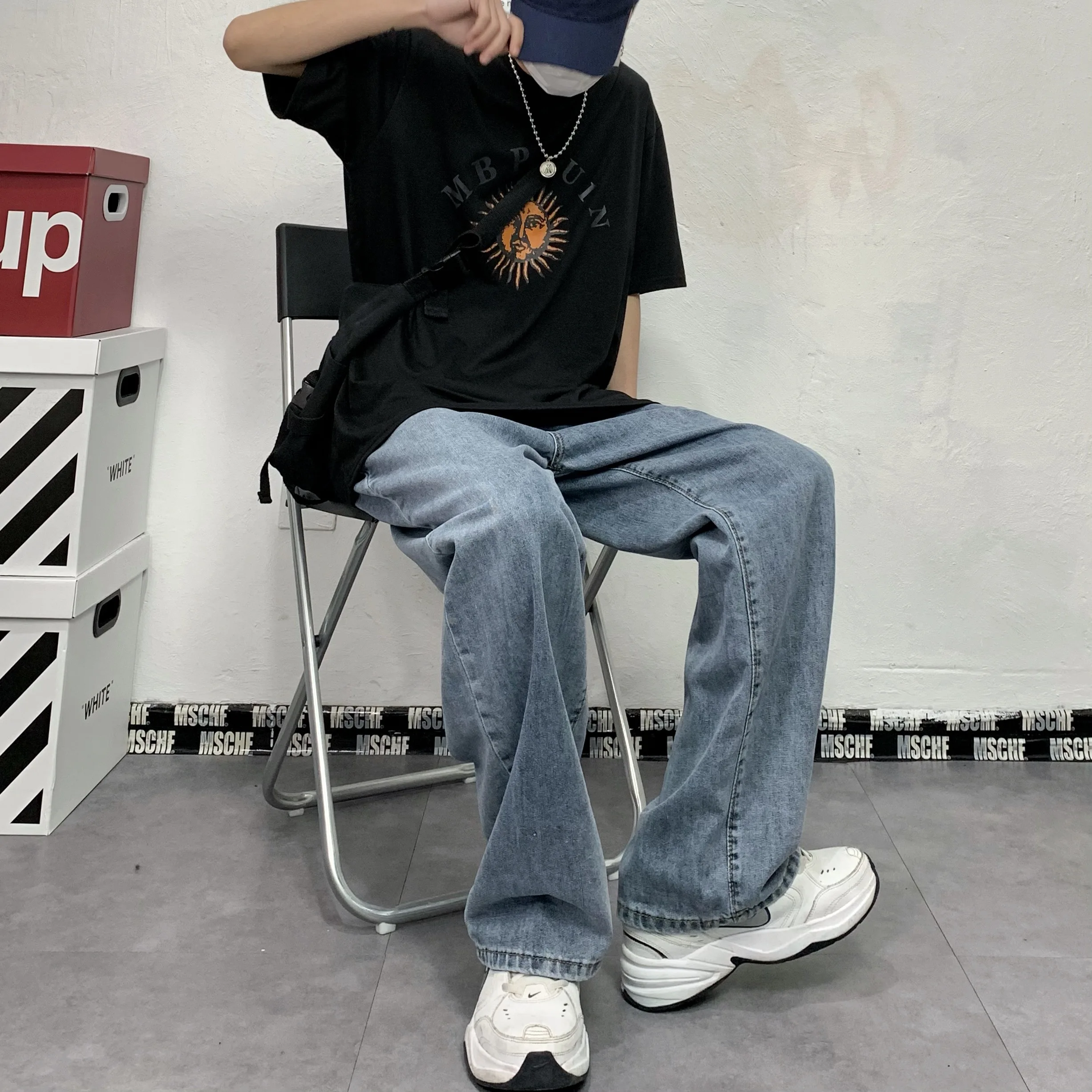 Men Jeans Versatile Straight Pants Men's and Women's Trousers Loose Jeans Denim Trousers y2k Pants Wide Leg Pants Women's Pants